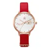 ShenGke Kreative Thin Case Armbanduhr Für Damen Weibliche Uhr Quarzwerk Hohe Qualität Rot Gold Lederband Analog Ziehgesicht