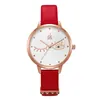 SHENGKE Creative Thin Case Wristwatch for Ladies Female Clock Quartz Movement High Quality Red Gold Leather Strap Analog Dial Face