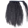 İnsan Saç Ponytails 4B 4C Afro Kinky Kıvırcık İpli Wrap At Kuyruğu Bakire İnsan Saç At Kuyruğu 140g Doğal Siyah 1B