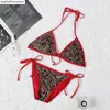 Mody bikini kobiety seksowne dzielone pasek na szyję stary kwiat ff alfabet netto czerwony kostium kąpielowy1325774