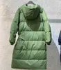 Donna Desinger Inverno X-long Parka Moda Donna Abbigliamento invernale Giacca a vento Piumino lungo con marsupio Cintura Blu Verde Colore Taglia S M