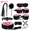 Jouets Femme Adulte Adulte Accessoires érotiques BDSM Set de bondage BDSM Menottes pour Jeux Pince de mamelon Fouet Spank Produits Y201118