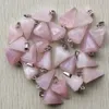 Pedra natural Rosa Charms Rose Quartz Hexágono Piramis Pingente Para Brincos Brincos Jóias Fazendo