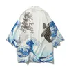 Kimono Japonês Cardigã Masculino Wave Carp Print Jaqueta Longa e Fina Jaqueta Drop Ship Masculina Top Coat