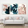 Modern Pink Flowers green plants Wall Poster print on canvas painting abstract painting wall art pictures for Living Room home6404281