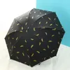 Gold Feather Black Coating Umbrellas Fresh Folding Umbrella Womens Windproof Students Rain Sun Dual-use Three-fold