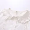 Printemps Femmes Peter Pan Col Coton Chemise Blanche Avec Cravate À Manches Longues Chemisier En Dentelle Automne Solide Doux Mignon Filles Tops T0 220311