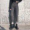 Cintura alta Jean Femme Solta Vintage Denim Calças Mulheres Black Mom Calças de Jeans Plus Size Bolso Mulher Jeans 201106