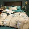 60s Egyptisk bomullsängar Set Tropical Leaves Flowers Duvet Cover Set Silky Mjukt Drottning King Bed Sheet Quilt Cover Pillowcases LJ201127