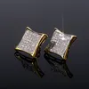 18k Real Gold Hiphop CZ Zircon Square Stud ￶rh￤ngen 0,7-1,6 cm f￶r m￤n Kvinnor och flickor g￥vor ￖrh￤ngen Punk Rock Rapper Jewelry 644 K2 Fashion