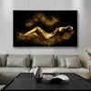 黒と金の抽象的なセクシーなヌードの女性の体フィギュア油絵のキャンバスポスターとプリントの壁の芸術写真の絵