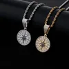 Pendant Necklaces Hip Hop Cubic Zirconia Paved Bling Iced Out Compass Pendants Necklace For Men Rapper Jewelry Gifts Drop334C