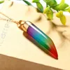 Rainbow Natural Stone Pendant Halsband Fashion Crystal Chakra Rock Necklace Gold Color Chain Quartz Långt för kvinnor F627289D