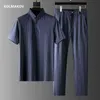 (Shirt + trousers)2021 autumn Chinese Style men shirt Cotton and linen shirts men's business casual shirts men size M-5XL G1222