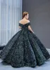 Sparkle Sequins Ball Gown Prom Dresses Floor Length Dark Green Real Images Glitter Long Off Shoulder Formal Evening Gowns Sweet 16 Dress