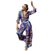 Ropa étnica Ropa africana Mujeres Vestido europeo Dashiki Imprimir Moda Sexy Casual Lady Camisa suelta con cuello en V Pantalones de pierna ancha Set 313B