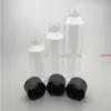 Transparente 300ml / 400ml / 500ml 12 Pçs / lote Vazio Garrafa de água de suco cilíndrico, tampa de parafuso preto Pet Glosse BottlesGood Qualtity