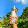 Новейшая стеклянная соломенная чашка с вишневым цветом, прозрачная деревянная крышка, 591 мл, сопровождающая чашка сакуры на открытом воздухе, 6004197