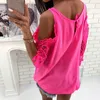 Kobiety Bluzka Koszula 2017 Summer Beach Casual Sexy Zimny ​​Ramię Długie Rękawy Hollow Out Ladies Mujer Topy Tee WS1360Y Y200930