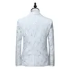 Мужские костюмы Blazers Mens White Rose Print с брюками Свадебный жених 2 кусочки пиджаки для брюки мужской певец выпускной костюм250i