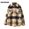 Aachoae Loose Casual Laine Plaid Veste Femmes Col Rabattu Mode Manteau Avec Poches Automne À Manches Longues Dames Vestes Manteaux 201026