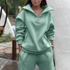 Höst Kvinnor Tracksuit Plus Fleece Sweatshirts Två Piece Set Casual Oversized Solid Kvinna Sport Hoodie Suit Long Pant Sets 220315