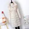 Mode d'hiver Long manteau en duvet de canard blanc avec capuche détachable femme épaisse veste chaude mince avec ceinture coupe-vent bonne qualité 201019