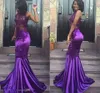 2021 Royal Purple Robes De Bal Sexy Illusion Top Dentelle Applique Élastique Satin Sirène Etage Longueur Soirée Graduation Robes De Soirée Vestidos