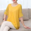 Dame couleur unie Blouse femmes jaune haut tendance en mousseline de soie à manches courtes chemise décontractée Blouse élégant tenue de bureau Femme 2020 H1230