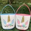 Pâques Glitter Licorne Panier Lapin Sacs avec Peluche Pom Pom Dessin Animé Toile Sac Fourre-Tout Enfants Oeuf Bonbons Sac À Main Baril Seau Paniers E120904