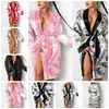 Kvinnor Klänningar Bandage Lång Klänning Casual Fashion Pajama Femme US Dollar Tryckt Medium Längd Hemmygga Sexiga Cardigan Nattklubb Kläder R3911