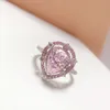 Cluster Ringen S925 Silver Mozambique Ring Paar Hart Holding Roze Engagement