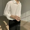 Chemises sexy en soie glacée pour hommes, drapé de qualité supérieure, couleur unie, ample, Harajuku, blanc, à manches longues, Streetwear japonais, 220222