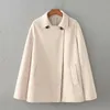 Style ZA Solid Color Loose Cape Women Coat Collect Waist Woolen Single Button Medium Long Coat Women Winter Tops For Woman 201214