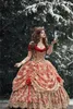 Vintage Red Gold Gothic Prom Dresses 2021 Off Ramię Średniowieczna Suknia Balowa Wiktoriańska Szorstka Gorset Renaissance Suknie Wieczorowe Plus Rozmiar