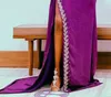 2020 Arabisch Aso Ebi Lila Sexy Mantel Abendkleider Spitze Perlen Ballkleider High Split Formale Party Zweite Empfangskleider ZJ325