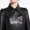 Lautaro Long Black Leather Trench Casaco Mulheres Manga Longa Cinto Duplo Breasted Plus Size Vintage Estilo Britânico Overcoat 6xL 7xL 201028