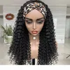 Pannband afro kinky lockigt mänskligt hår peruk för svarta kvinnor glulösa lockiga brasilianska halsduk peruker remy hår5079424
