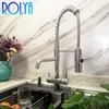 Rolya New Commercial Tri Flow Kitchen Faucet with Spring Hose Sink Mixer Professional 3 Way Water Filter Tap