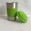 Ensemble de tasses de 500 ml, 17 oz, 4 gobelets avec manchon/couvercle en silicone et paille/brosse, paquet dans 1 boîte, 1 paroi, tasse en acier inoxydable 304, vin, bière, café, verre d'eau