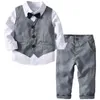 Abiti da sposa per ragazzi Vestiti per bambini Abiti per bambini formali per bambini Abbigliamento per bambini Gilet grigio Camicia Pantaloni Outfit Vestiti per bambini1