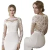 Nowoczesna Koronka Z Długim Rękawem Syrenki Suknie Ślubne Dla Panny Młodej Illusion Powrót Przyciski Ivory White Bridal Reception Dress Jewel Neck Satin Suknie Ślubne