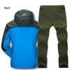 TRVLWEGO Hombre Trekking Senderismo Pesca al aire libre CoatPants Set Negro Deportes Chaquetas individuales de secado rápido Camping Pantalón Traje 201114