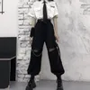 Houzhou Gothic Streetwear Dames vrachtbroek met ketting Punk Techwear Black Oversize Koreaanse mode Wide Leg broek Alt 220311