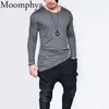 Homens camisetas Moomphya 2021 Homens Hip Hop Manga Longa Camiseta Assimétrica Longline Hem T-shirt Tshirt Streetwear Tops Engraçado S240E
