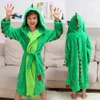 Girls Boys' Plush Hooded Bathrobe - Dinosaur Fleece Robe LJ201216