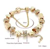 Pulsera con abalorio de llave de cristal blanco a la moda para mujer, pulseras de cuentas Diy europeas doradas, brazaletes Pulseira GD950