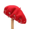 女の子のベレー帽パンクロックスタイルのアイアンリングベレーキャップレトロウール帽子ブラックウールペインターファッション冬T1G8930138
