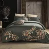 Ägyptische Baumwolle Stickerei Bettwäsche-Set Luxus Noble Palace Bett-Set König Queen-Size-Bettbezug Bettlaken-Set Parure de Lit Ropa T200706