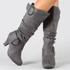 Nya kvinnor Hög häl Autumn Mid Calf Boots Female Zip Buckle Platform Sexig Spike Heels Plus Size Ladies Fashion Shoes1